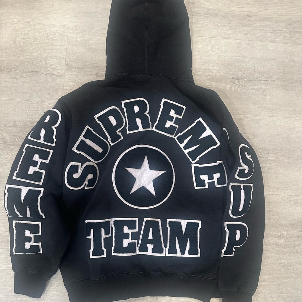 Supreme Black Hoodie with White Star & Team Graphics